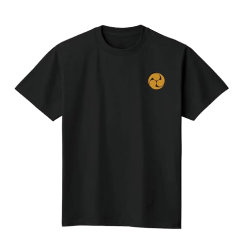[cronos] 家紋Tシャツ 戦国武将 ヘビーウェイトTシャツ 5.6オンス 左三つ巴 前胸元 黒 Sサイズ