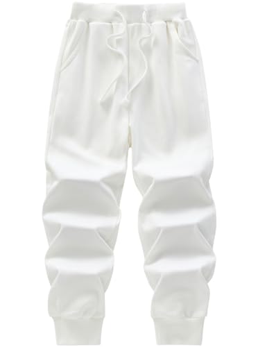 WIYOSHY Pantalones Deportivos de algodón con cordón de Color sólido para niños (FR/ES, Numeric, 160, Regular, Blanco)