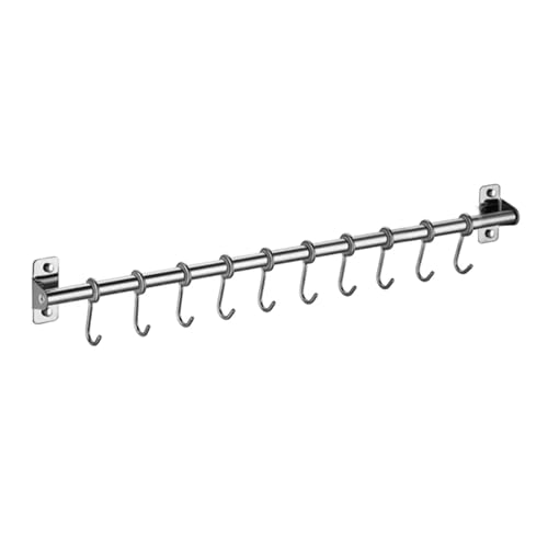 Kitchen Wall Mounted Hanging Utensil Holder Rack, 24 inch Kitchen Rail with 10 Hooks, Kitchen Utensil Hanger for Cooking Utensils, Cups, Spoons