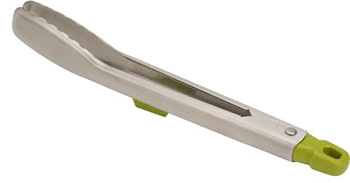 Joseph Joseph Elevate Steel 12 Inch/30 cm Slimline Stainless Steel Tongs with Precision Tips and elevated rest - Green