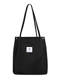 TeeYee Borsa da donna in velluto a coste Shopper Borsa tote in corda per libri Borsa da viaggio quotidiana da lavoro scolastico per ragazze nero