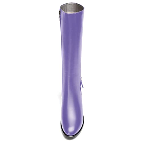 WAYDERNS Women's Round Toe Ankle Strap Matte Zip Chunky Low Heel Knee High Boots 2 Inch3