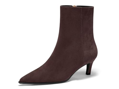 Coutgo Ankle Boots for Women Kitten Low Heel Pointed Toe Booties Side Zipper Fall Shoes 5