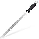 Maclia Kitchen Knife Sharpener Rod-12 Inches Professional Carbon Steel Knife Sharpening Honing Rod with Hanging Holes for Household, Chef, Hunting Sporting and Pocketknives, 17' Overall