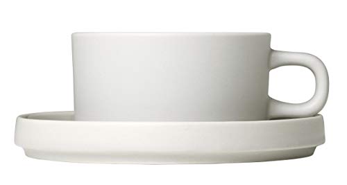 Blomus Tea Cups with Saucers 170 ML / 6 Ounce - Set of 2 - Moonbeam/Beige PILAR