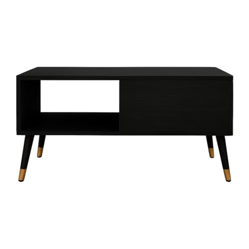 Image of MATTERHORN Noir Coffee Table - 1000x550x500 mm (LxBxH), Engineered Wood & Steel with Black & Gold Legs, Free Assembly, 1-Year Warranty - Modern Center Table for Living Room (Ebony Black Finish)