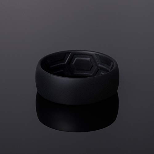 ThunderFit Silicone Rings for Men - 1 Ring Breathable Patterned Design Wedding Bands 8MM (1 Ring - Black, 9.5 - 10 (19.8mm)) - Image 4