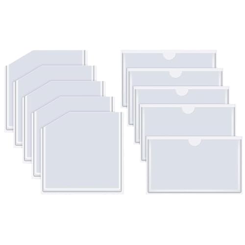 Bolsillos adhesivos transparentes para etiquetas de organización, pack de 10 fundas de plástico