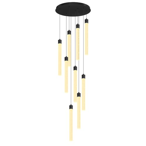 IDEQUY Modern 9-Lights Black Crystal Column Chandeliers for Entrance Dimmable LED Pendant Lighting Hanging Lights for Dining Room Bedroom Foyer Staircase Living Room by IDEQUY - Image 7