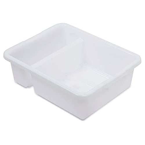 Soro Essentials- 21-1/4" x 17-1/4" x 7" Deep Commercial Divided Bus Box White Color Polyethylene- Utility Bus Tub Food Service Bus Tub Wash Basin Dish Tub Tote Box Tubs Box Plastic Storage Organizer