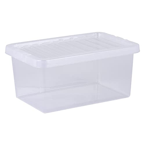 Wham Crystal 5 x 11L Stackable Plastic Storage Boxes with Lids | Ideal for Home Office Toys & More | Small Boxes | Made in UK - Clear