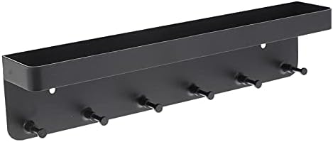 Toyvian Coat Hooks with Shelf Wall- Mounted Entryway Shelf with 6 Metal Hooks Coat Rack Perfect for Entryway Kitchen Bathroom ( Black )