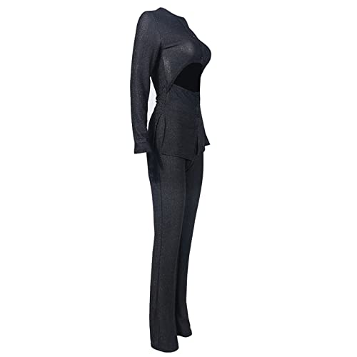Womens 2 Piece Outfits Cut Out Casual Lady Business Suits Long Sleeve Slim Fit Sparkly Office Work Sets3