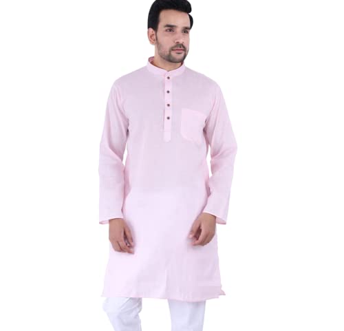 Image of Sadree Men's Cotton Long Solid Color Plain Knee Length Mandrin Collor Full Sleeve Ethnic Kurta Only
