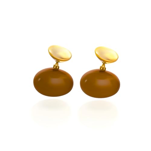 Gold Dome Drop Earrings for Women - Hypoallergenic Elegant round