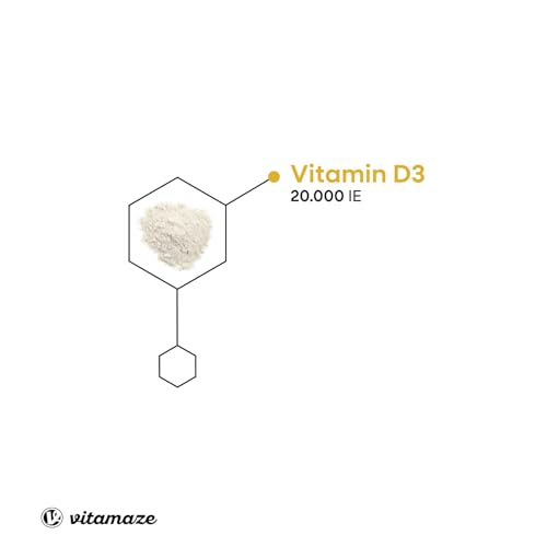 Vitamin D3 hochdosiert 20000 IE pro Tablette (20-Tage Dosis), 180 vegetarische Tabletten (teilbar), Natürliche Nahrungsergänzung ohne Zusatzstoffe, Made in Germany