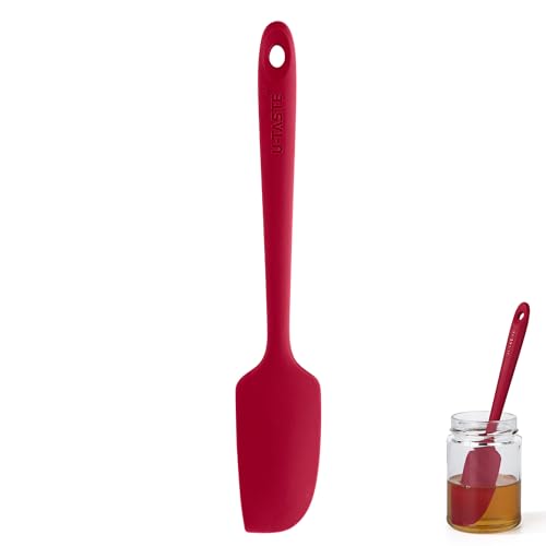U-Taste Espátula de silicona pequeña de 22,7 cm: miniespátula flexible sin costuras antiadherente resistente al calor de 315 ℃, utensilio de cocina para hornear cocinar mezclar y raspar (Rojo)