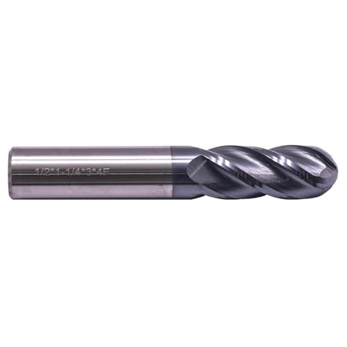 Image of BestParts High Performance Ball Nose Solid Carbide End Mill - AlTiN Coated, 4 Flute, 30 Degree Helix, 1 /2 inch Cutting Diameter, 1 /2 inch Shank Diameter, 1-1 /4 inch Length of Cut, 3 inch Overall Length