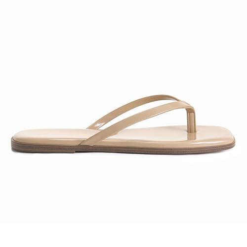 Image of Rihero Flip Flops for Women Comfortable Square Toe Beach Sandals Slip On Leather Thong Flat Sandals Dressy
