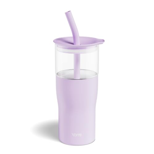Image of YOME 20oz Light Purple Insulated Glass Tumbler with Lid & Straw for Women Gift | Stainless Steel Iced Coffee Cup | Keep Drinks Cold |Cupholder Friendly |Ideal for Iced Coffee, Smoothies & Boba
