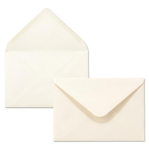 100 Enveloppes Faire Part – Enveloppe Kraft 110 g/m² – Enveloppe B6 (18,5 x 13,5 cm) – Colle Humide – Pour Mariage, Anniversaire, Cadeau, Carte de Vœux – Enveloppes sans Fenêtre Crème