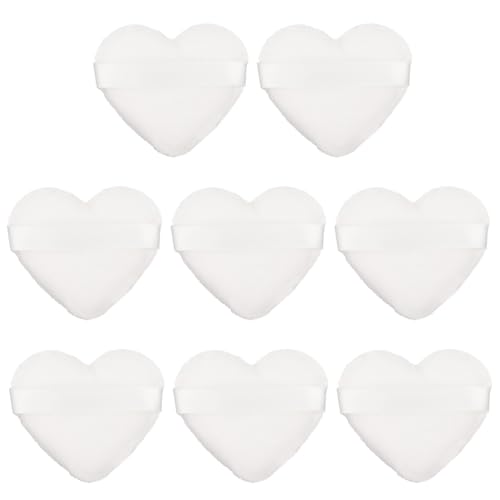 CAXUSD 8 Borlas de Maquillaje Forma de Corazón Blanco, Esponja Densa y Agradable para Polvos Sueltos, Ahorro de Polvo y Fácil de Llevar para Mujeres y Niñas