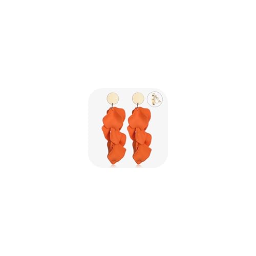 Diamday Acryl Clip Ohrringe für Frauen Mädchen - Lang Rosenblüten Baumeln Übertriebene Blumen Elegant Tropfen Statement Quaste Farbenfroh Ohrstecker Orange