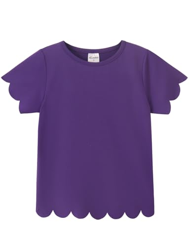 Image of Noomelfish Girls Short Sleeve Scalloped Edge T-Shirts Casual Cute Summer Tee Tops Blouse (5-12 Years)