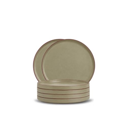 Image of Shay Ceramic Dinner Plates Set, 6 Pieces, Olive Green Japandi Series | Ceramic Plates Set | Matte Finish | Premium Stoneware | Dinner Plates Ceramic (Japandi Dinner Plate, Oilve Green)