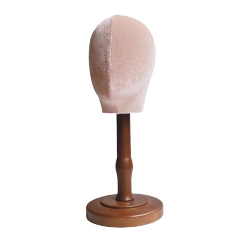 Ｚｉａｌｏｆｉ Cabeza de Maniquí Soporte para Pelucas Expositor de Gorros Base de Madera Tela Apta para Tienda Peluquería Hogar Viaje, 43cm