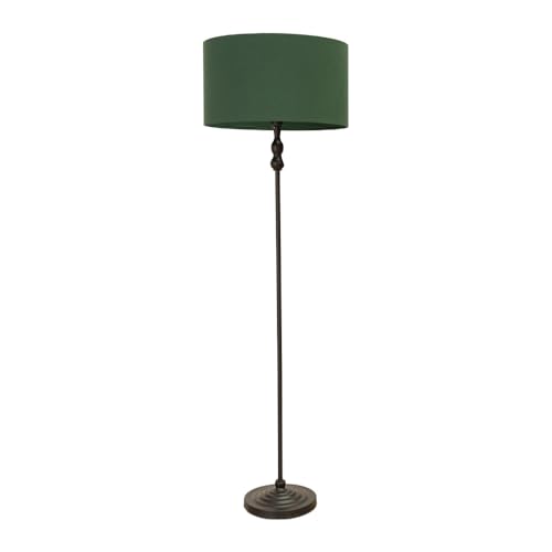 ValueLights | Black Metal Candlestick Floor Lamp with Forest Green Fabric Drum Shade Living Room Light | Floor Lamps, Home Décor & Improvement Essential | Included LED Bulb