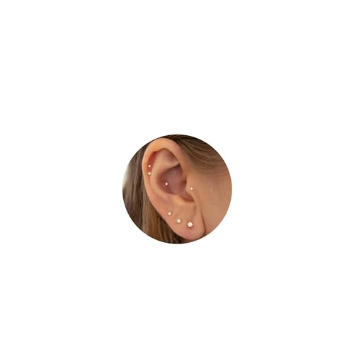 16G/18G/20G Tiny CZ Stud Earrings, Gold Flat Back Earrings, Threadless Cartilage Tragus Piercing Conch Stud Nose Helix Stud
