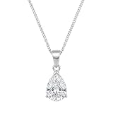 Heather Needham 925 Sterling Silver Pear Shaped Cubic Zirconia Solitaire Pendant Necklace, 7x8mm Teardrop CZ, 16 Inch Silver Chain 007CZ