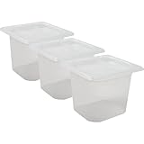 San Jamar MP16RD Mod Pans 1/6 Food Pan with Lid, Retail Pack, 2 Quart (Pack of 3)
