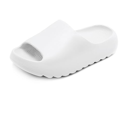 rosyclo Cloud Slippers for Women and Men Recovery Slides Ultimate Comfort Lightweight Pillow Open Toe Thick Sole Shower Shoes House Indoor Outdoor Beach Sandals with Low Arch Support Pure White