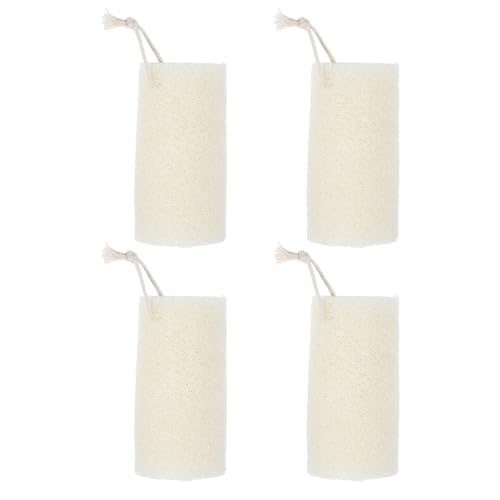 JHKNNK Esponja de Ducha Exfoliante Corporal Natural de Lufa 4 Piezas, Cepillo de Espalda Tira Larga, Tamaño 15 Cm X 5.5-8 Cm, Color Claro para Baño y Cuidado Personal