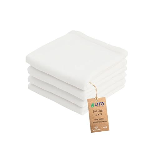 Dish Cloths Cotton| Kitchen Wash Cloth | Shop Towels Absorbent and Lint Free Flour Sack| Dishcloths for Kitchen Washing Dishes| Thick Absorbent Quick Dry Dish Rags | 4 Pack 13
