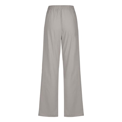 Image of Linen Pants Women High Waisted Drawstring Casual Pant Cotton Linen Straight Leg Lounge Trousers with Side Pockets
