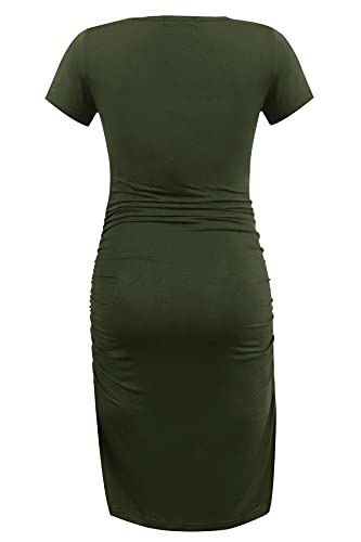 Smallshow Women'S Short Sleeve Maternity Dress Ruched Pregnancy Clothes Small Army Green thumb #2