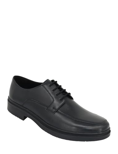Pegasus Men's Wide Fit Leather Derby Shoes, Classic Lace-Up Smart Shoes with Cushioned Footbed for All-Day Comfort Black 8
