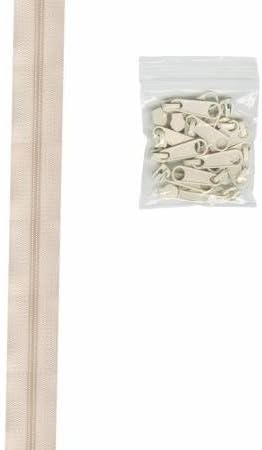 by Annie - 4 Yards of 16mm #4.5 Zipper Chain and 16 Ex-Large Coordinated Pulls ZIPYD-102 Ivory