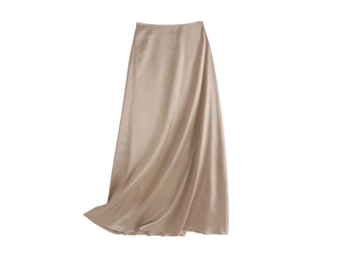 Women Satin Silk Skirts Casual Solid Party Vintage Work Long High Waist Skirt