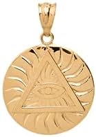 Colgante de oro amarillo macizo ILLUMINATI con diseño de ojo de provisión - pureza del oro 14 K, opción de colgantecollar solo colgante