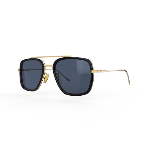Image of Polarized Sunglasses for Men Women Vintage UV400 Classic Iron-Inspired Hero Style Pilot Sunglasses Fashion Square Metal Frame (Gold Frame /Gray Lens)