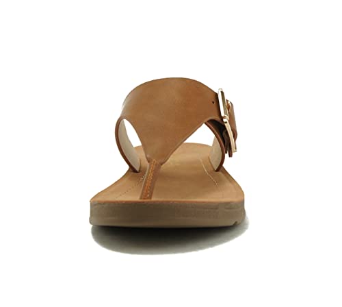 Soda Suri - Women, Girls And Teens Teepee Thong Flat Sandal With Side Buckles. Great For Spring And Summer Activities And Trips (10, Light Tan Pu, Numeric_10) #TOP2