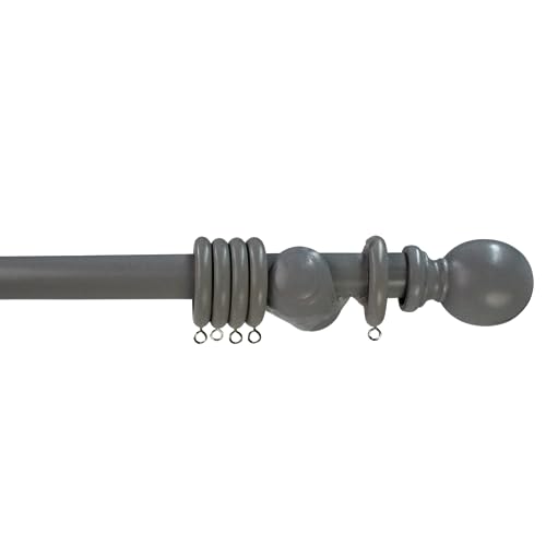 Arterra Living Wooden Curtain Pole Set – Premium Quality Curtain Rail Poles – 28 Diameter Natural Wood Finials Balls Rings, Fixed Length, ideal for Home, Kitchen,Living Room,Office (Grey, 120 cm)