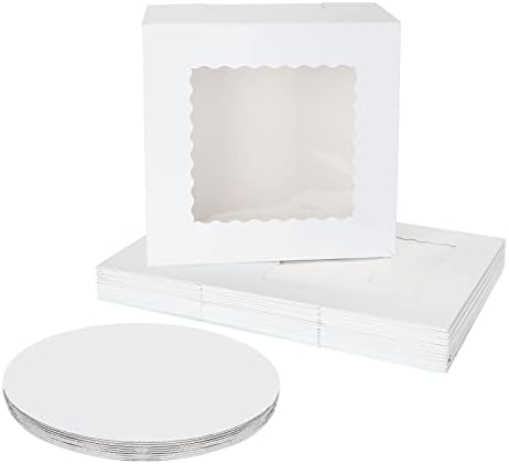 JMIATRY 14 Pcs Individual Cupcake Boxes with Cake Boards, 10 Inch Cupcake Boxes Single with Window, Large Cake Box for Favor Birthday Wedding Party