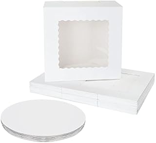JMIATRY 14 Pcs Individual Cupcake Boxes with Cake Boards, 10 Inch Cupcake Boxes Single with Window, Large Cake Box for Favor Birthday Wedding Party
