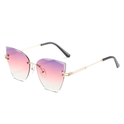 Female Large Frame Cat Eye Sunglasses Fashion Metal Gradient Colour Sunglasses Outdoor UV400 Eyeglasses(Color:Purple)