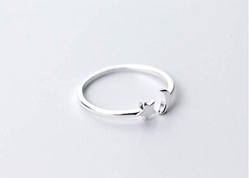 NewZenro Crescent Moon Star Thin Minimalist Cute 925 Sterling Silver Engagement Tiny Open Tail Rings Dainty Adjustable Finger Promise Statement Small Ring Jewelry Gifts for Birthday Women Daughter4